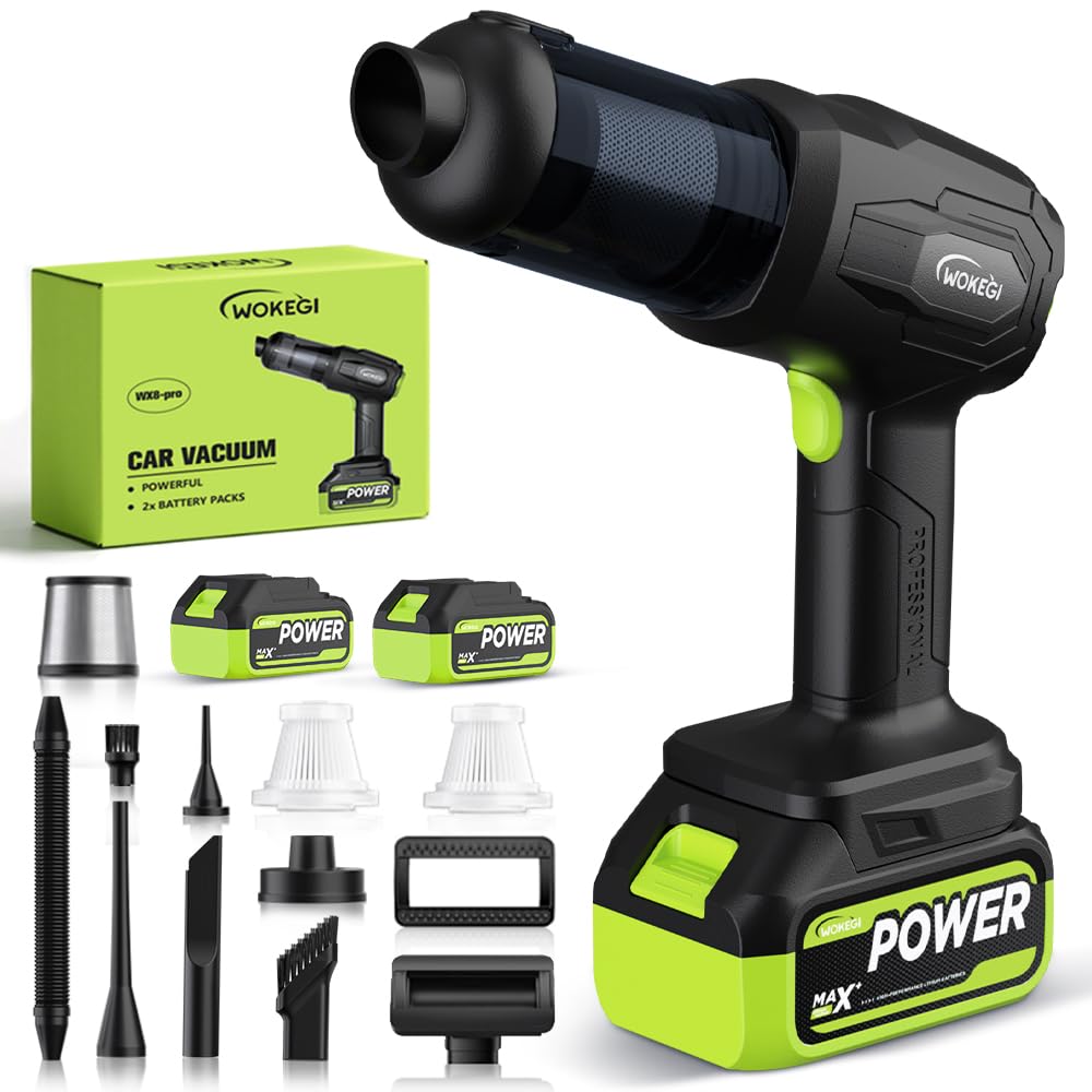 Cordless Car Vacuum Cleaner, 35000pa Powerful Handheld Vacuum &amp; Air Duster with 2 Batteries, Portable Rechargeable Vacuum for Car Detailing, Pet Hair, Home &amp; Office(Green)