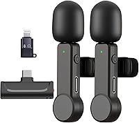 Vista 10 de Paquete de 2 micrófonos Lavalier USB C inalámbrico Lav Mic para teléfono Android Cancelación de ruido Mini micrófono de solapa tipo C para iPhone