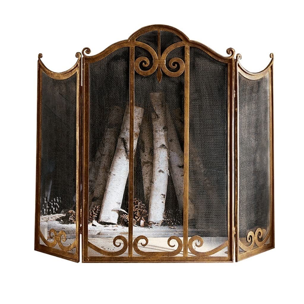Pantalla De Chimenea De Metal con 3 Paneles De Protección Contra Chispas De Hierro Forjado, Resistente A La Humedad, Sólida, para Exteriores, Accesorios para Herramientas,