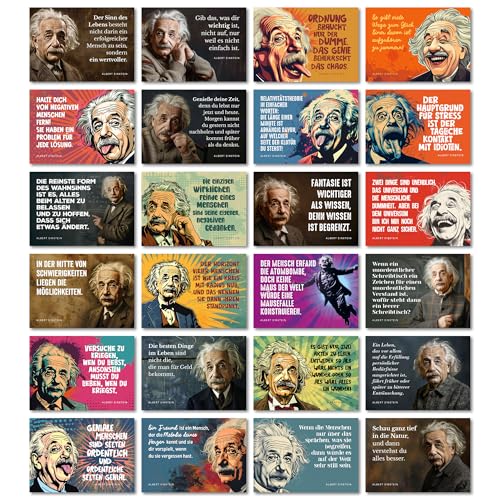 ARTFAVES® Postkarten Set - Albert Einstein - 24 verschiedene Postkarten, Sprüche, Zitate und Weisheiten zu Wissenschaft, Physik, Philosophie, DIN A6