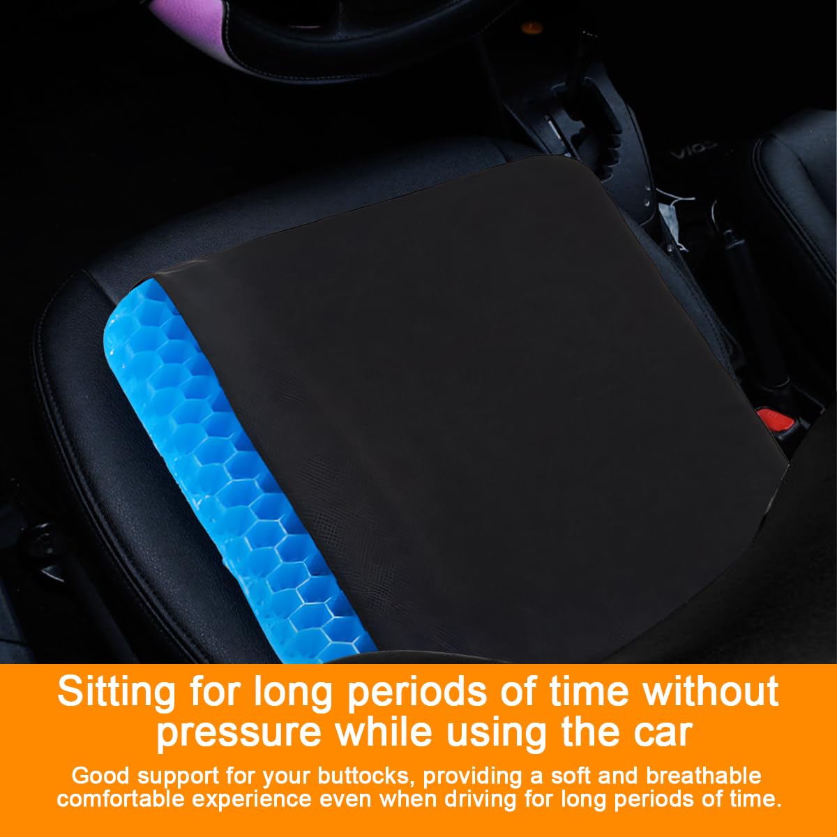 Osilly Cojín de gel para asiento de coche para sentarse durante mucho tiempo, suave, transpirable, para silla de oficina, silla de ruedas con funda antideslizante, funda de asiento gruesa para aliviar