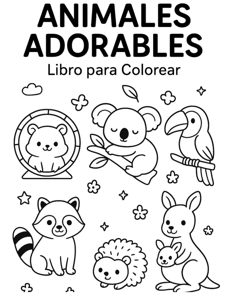 ANIMALES ADORABLES – Libro para Colorear: 50 Dibujos Fáciles y Divertidos para Niños de 3 a 7 Años