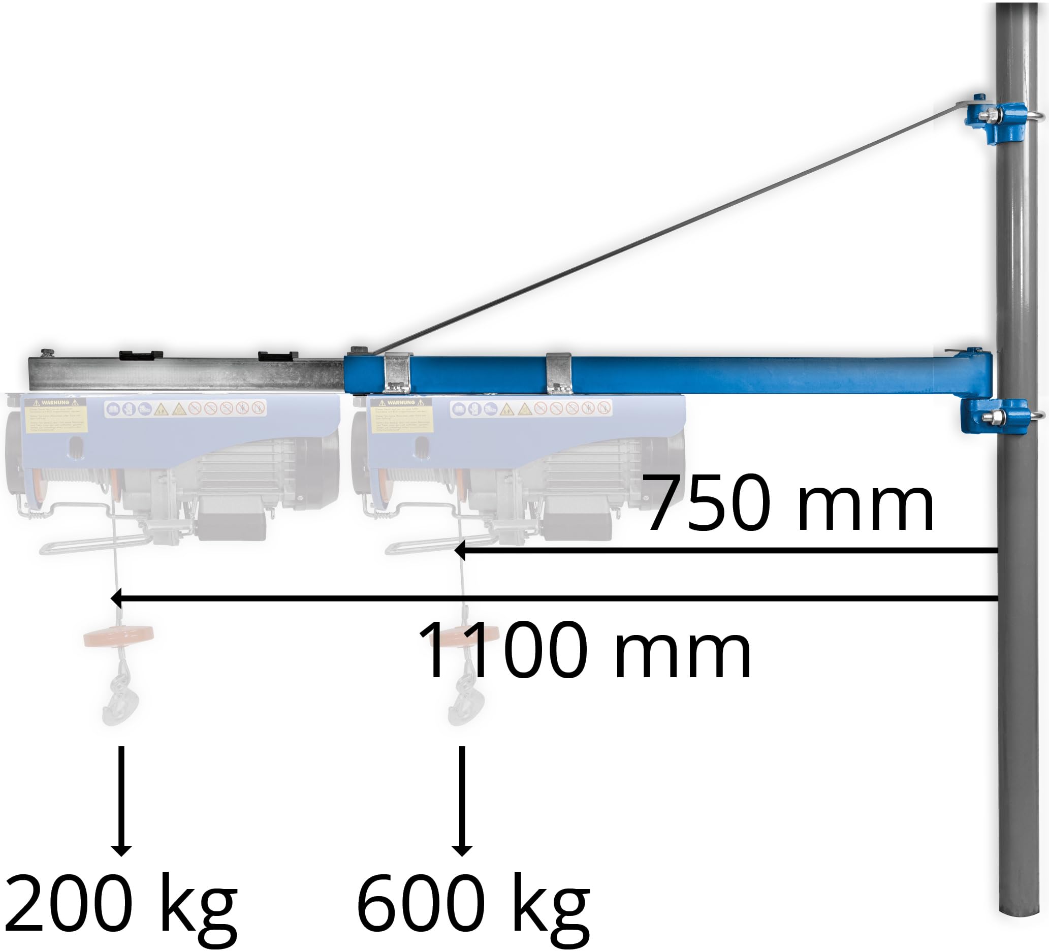 Güde Elektro-Seilzug GSZ 300/600 1050 W GS-geprüft 300/600 kg 12 m Seil inkl. Schwenkarm 1200 100-600 kg 600 kg 110 cm