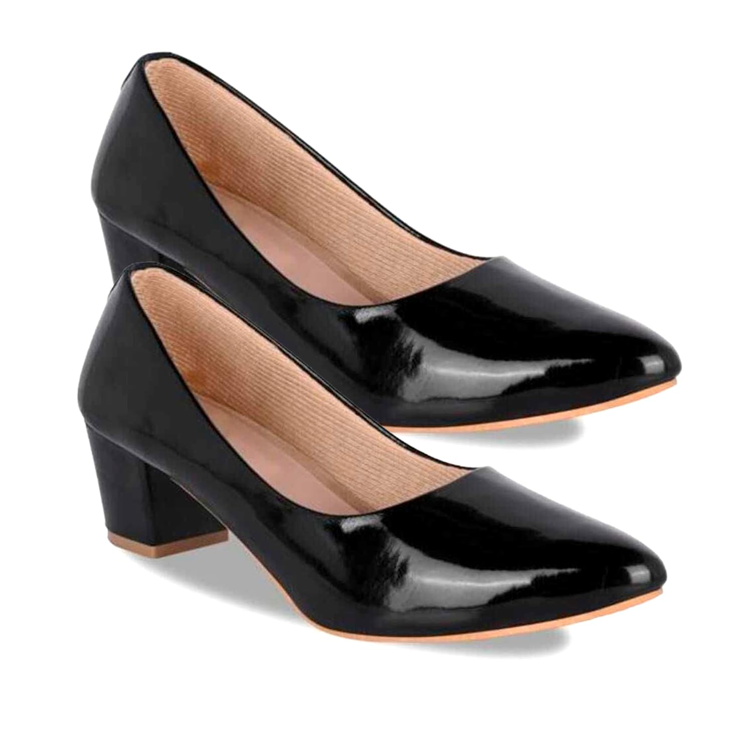 Women's Patent Block Heel Pumps | Comfortable Slip-On Office Formal Closed Toe Mid Heel Shoes for Girls & Women-image-44