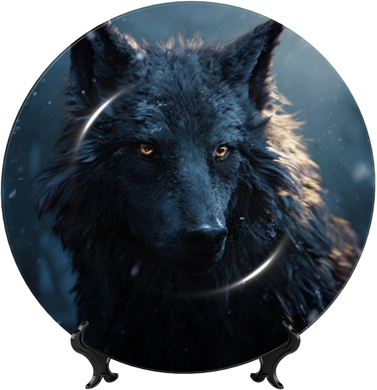 Decorative Plate 10in Bone China Dessert Plates with Display Stand Ceramic Ornament Ceramic Fantasy Wolf Decorative Plates Art Crafts Porcelain Plate for Home Club Living Room