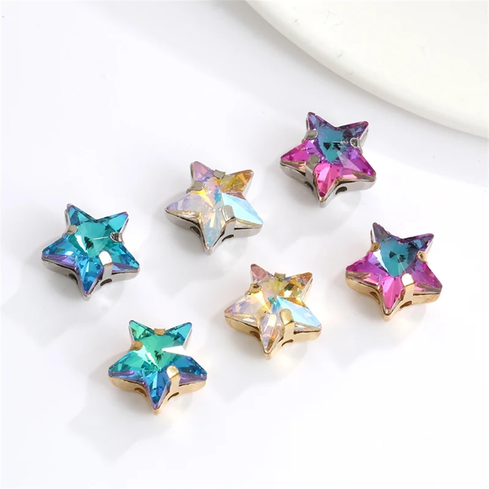 10 sztuk kryształów wodnych K9, kryształki strasu, do szycia w kształcie gwiazdy, 8 mm/10 mm (kolor 12, złoty CLAW-10 mm, 10 sztuk)