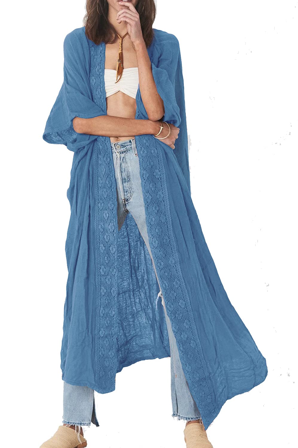 YouKD Wemen's - Vestido largo estilo kimono estilo bohemio, estilo caftán, talla grande, para descansar, bikini, batas de playa