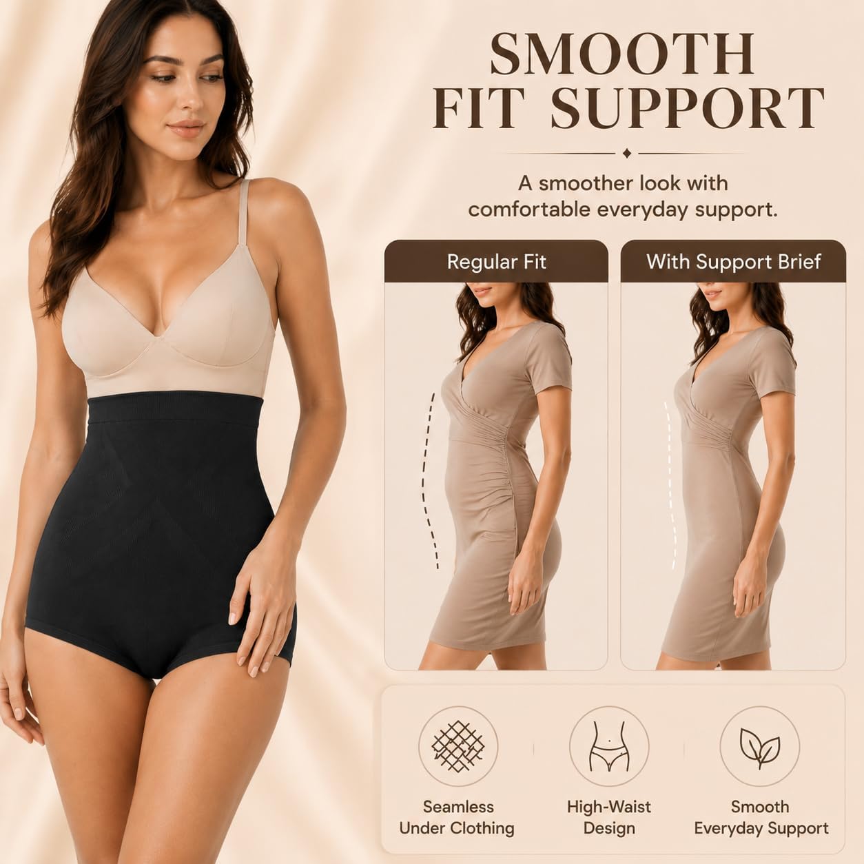 DREAM SLIM Women's High-Waist Seamless Body Shaper Briefs Tummy Control Panty Butt Lifter Shapewear Slim Waist Trainer