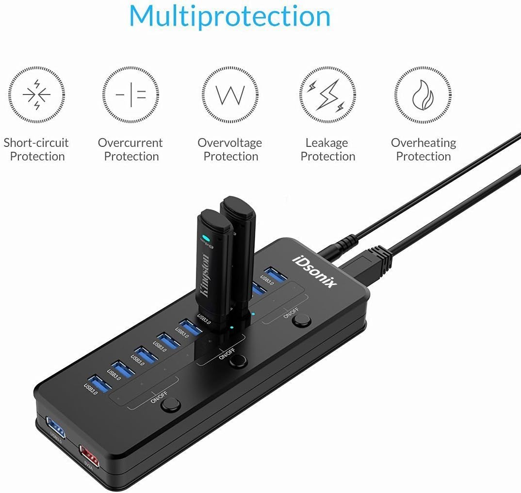IDsonix 10 Port USB3.0 Hub with One Charging Port for Windows/Linux/Mac OS