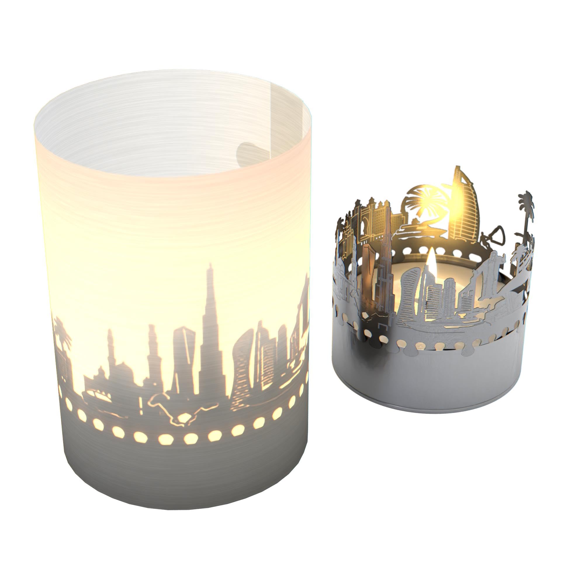 Dubai Skyline Gift Tube Shadow Play Candle - Stunning Souvenir to Illuminate Any Room with Iconic Landmark Motifs - Perfect for Dubai Fans!