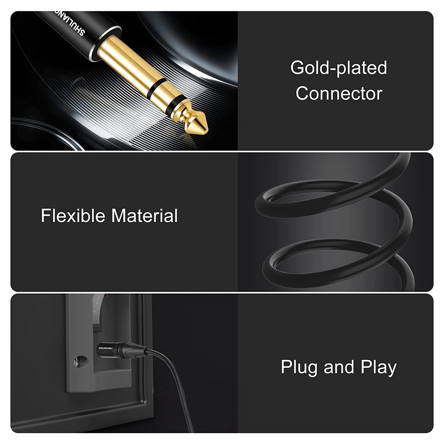 SHULIANCABLE XLR Mâle vers 6,35mm TRS Jack Cable, Câble 6,35 mm (1/4 pouce) TRS vers XLR mâle, pour Guitare Microphone, Amplifier, Hautparleur, Carte Son etc. (Male, 1M)