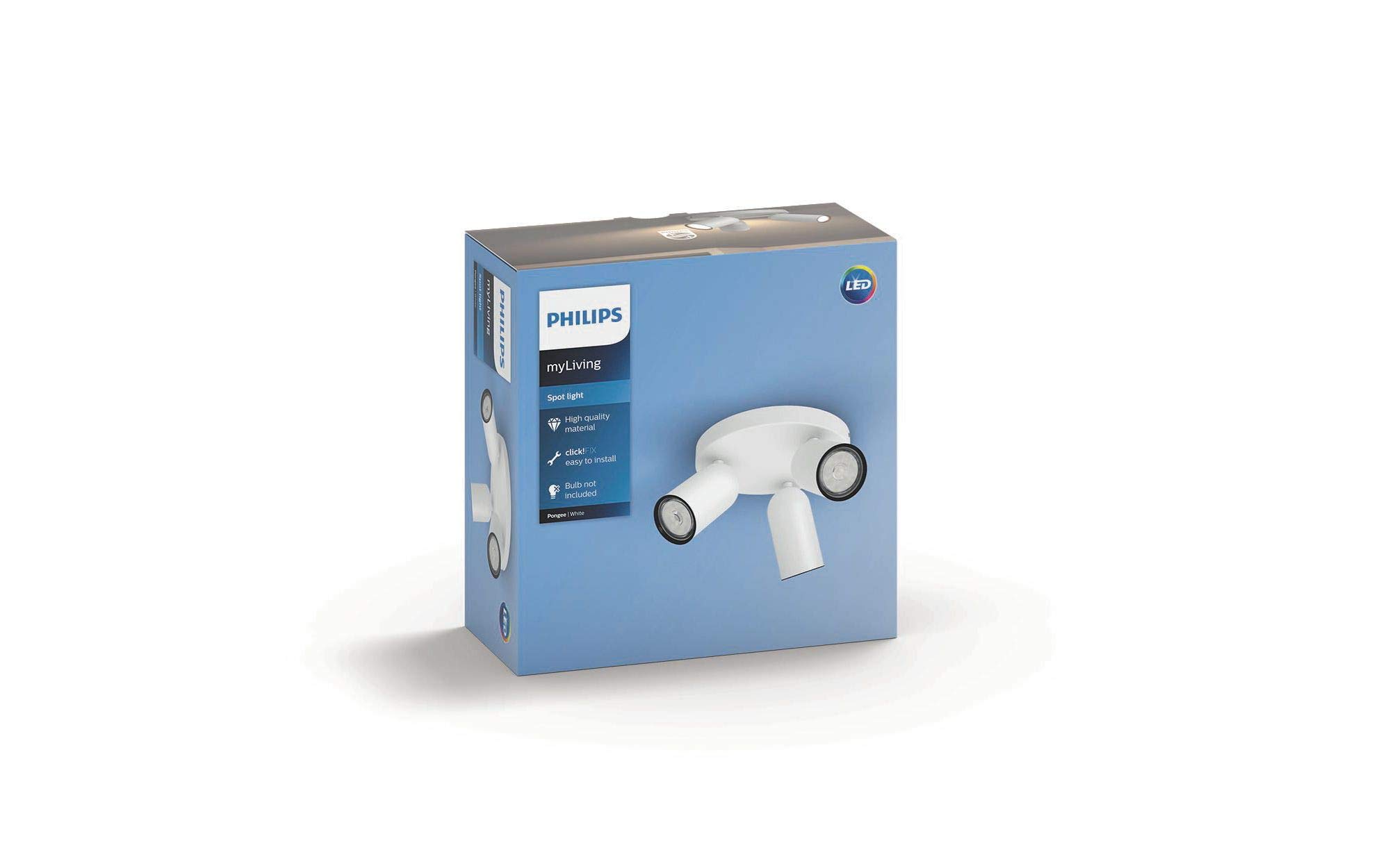 Philips Pongee Assiette/spirale blanche avec 3 spots Culot GU10 Tête réglable