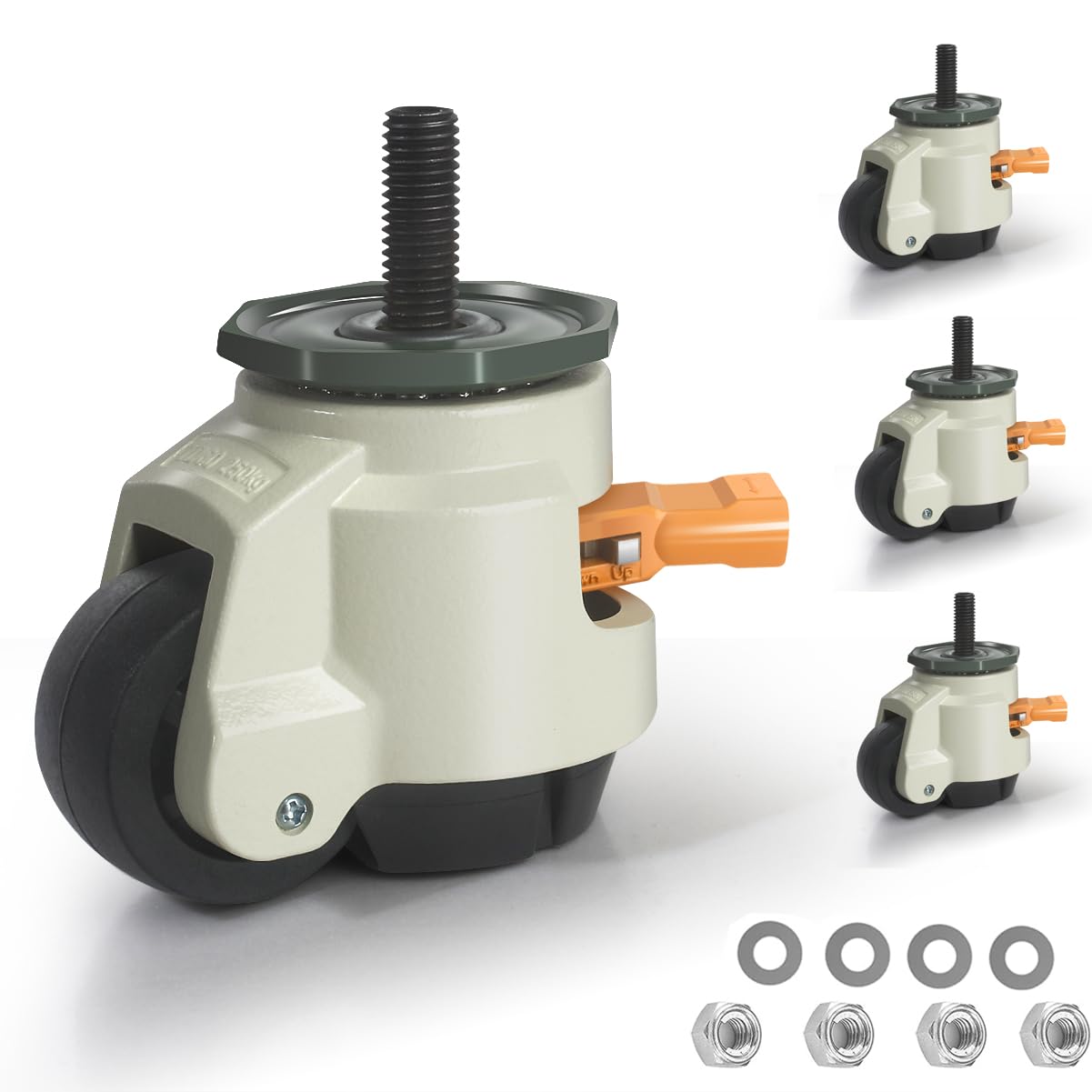 IQWTU Levelling Castors Heavy Duty Castors with Thread M12 x 30 Load Capacity 1000 kg, Set of 4 50 mm Swivel Castors with Ratchet Handle Design, 360 Degree Furniture Castors Heavy Duty for Machine,
