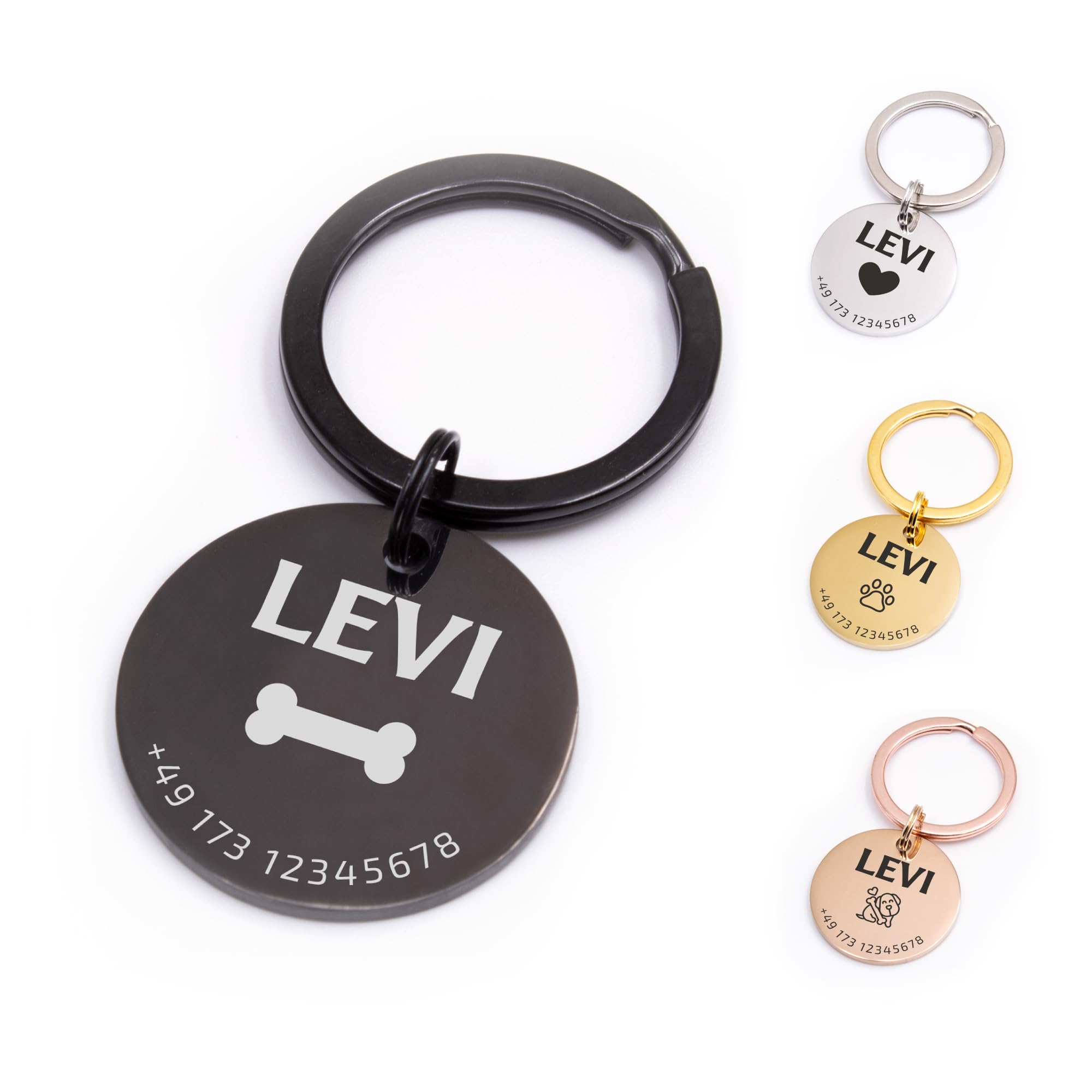 FELLSOCKE Personalisierte Hundemarke aus Edelstahl - 25mm | 30mm | 35mm, Individuell gravierbar, Robuste Tiermarke, Dogtag Anhänger Hunde, Pferde, Katzen & Welpen (Schwarz, 35 mm)