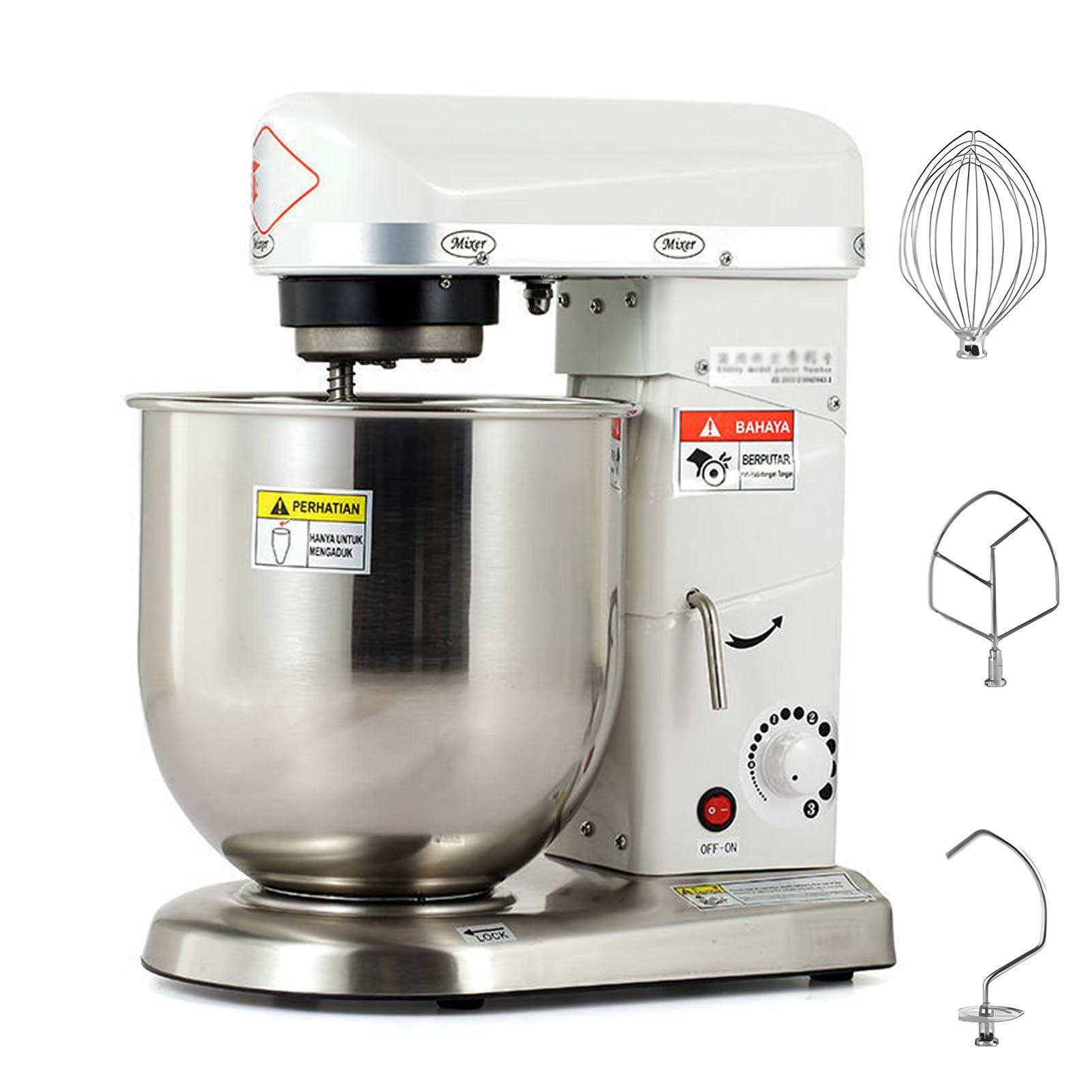 Impastatrice Commerciale Elettrica a Fustino, Planetaria 3 in 1 con Gancio Impastatore, Impastatrice in Acciaio Inossidabile 5L/7L/10L, Miscelatore Multifunzione per Pizzeria e Panificio 5L