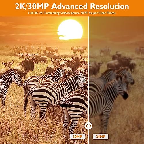 30MP 2K Trail Camera - Latest Sensor, Wide-Angle View, 0.2s Trigger Speed, 2'' HD TFT Screen, Waterproof Game Camera with 4 Batteries and 32GB Micro SD Card - Ideal for Wildlife Monitoring. - Thumbnail 6