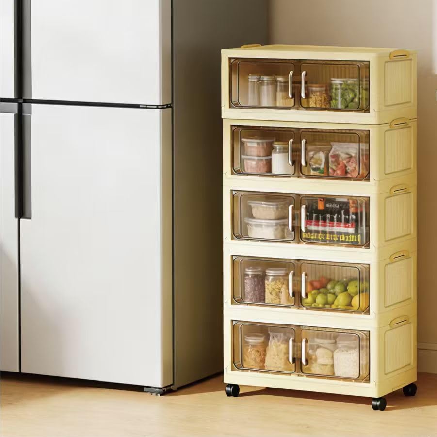 5 Tier Stackable Plastic Storage Bins with Lids Stackable Containers with Wheels and Magnetic Doors Wheels StackableStorage Bins for Living Room,Office,Dorm - Image 8