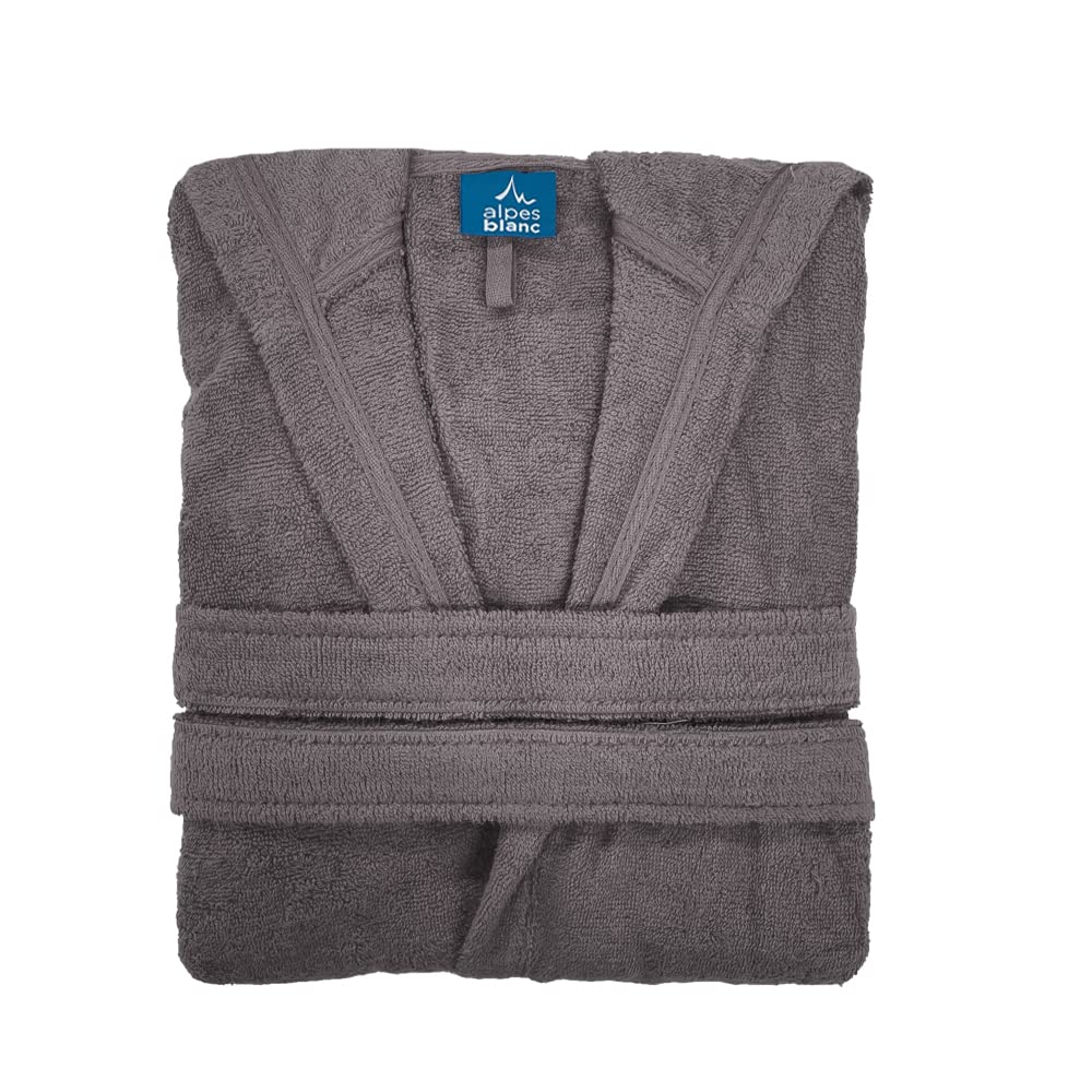 Alpes Blanc - Albornoz con capucha 70% algodón y 30% bambú 450 g/m², suave, ultraabsorbente e hipoalergénico, ajuste mixto y ajustable, cinturón y bolsillos