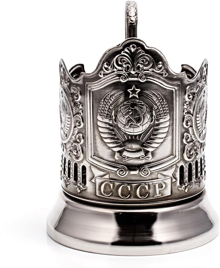 Hengulus USSR Coat of Arms Classic Russian Tea Glass Metal Holder/Podstakannik for Hot or Cold Liquids