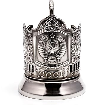 Kalchugino Metal Works USSR Coat of Arms Classic Russian Tea Glass Holder/Russian Podstakannik for Hot or Cold Liquids