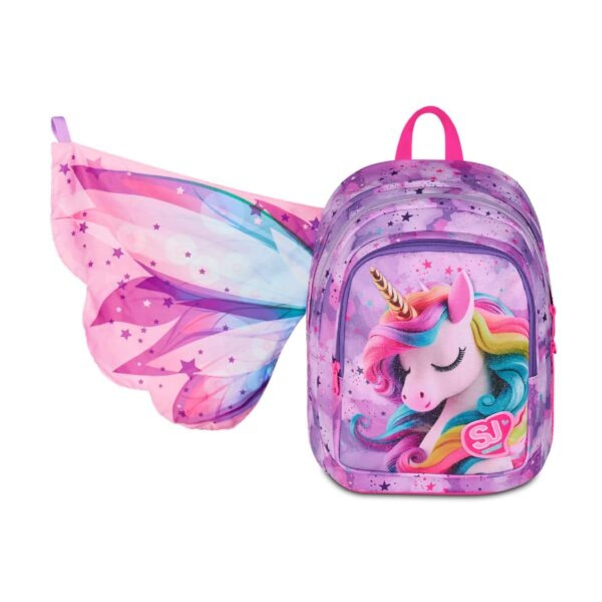 Zaino Scuola Sj girl Fable Journey Unicorno alato ADVANCED TONDO By Seven per elementare Bambina + Astuccio 3 piani + Diario 2025/2026 + 7 penne a scatto e portachiave pailettes