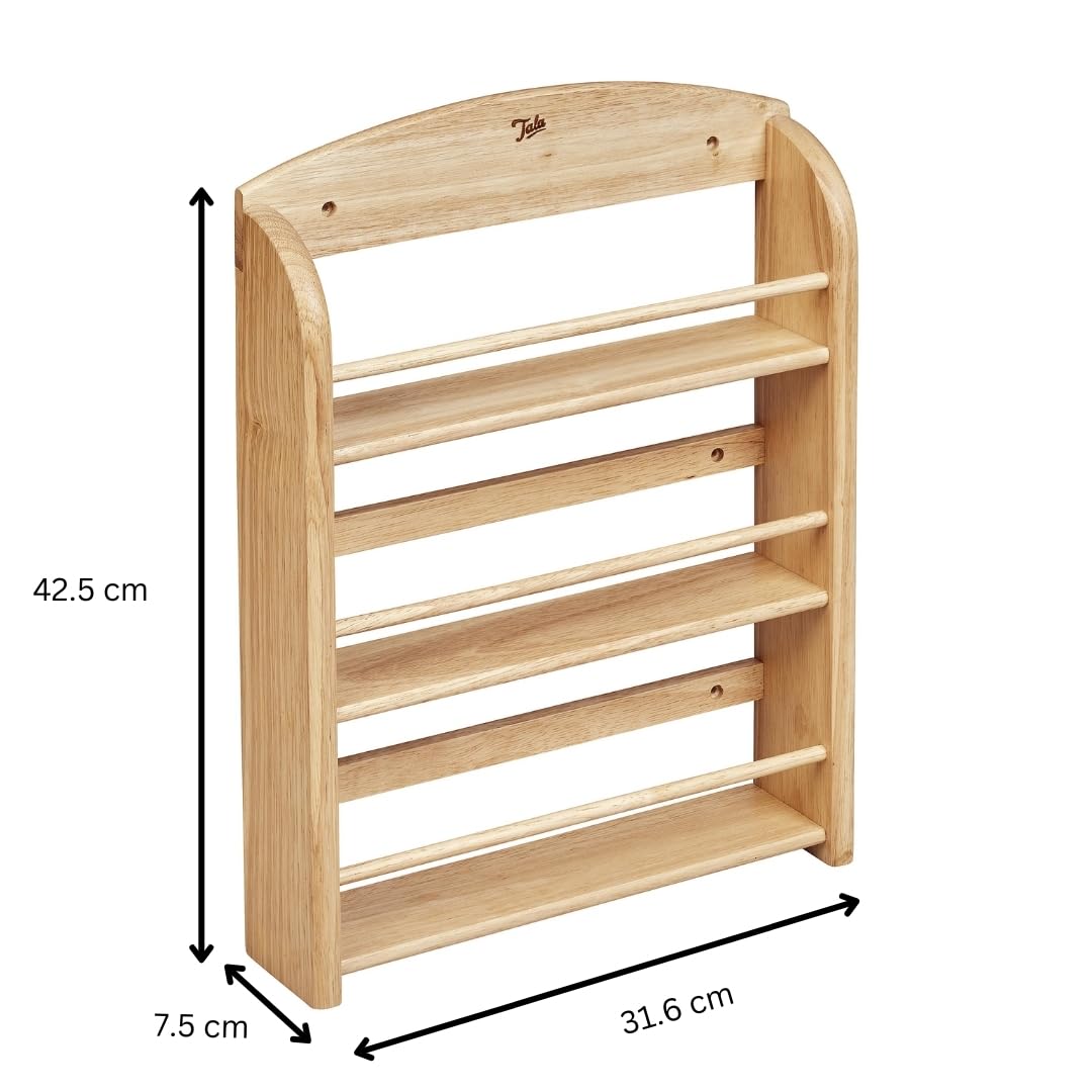 Tala Étagère à épices 18 pots en bois d'hévéa, rangement organisé pour herbes et épices, design en bois à 3 niveaux avec rails de protection avant pour un rangement facile et sûr, trous de fixation