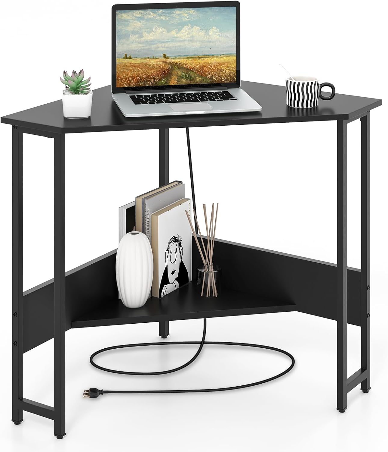 IFANNY Black Corner Desk, Corner Computer Desk with Power