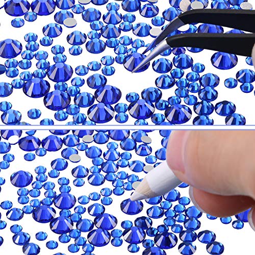 2000 Pieces Flat Back Gems Round Crystal Rhinestones 6 Sizes (1.5-6 Mm) With Pick Up Tweezer And Rhinestones Picking Pen For Crafts Nail Face Art Clothes Shoes Bags Diy (Royal Blue) #TOP3