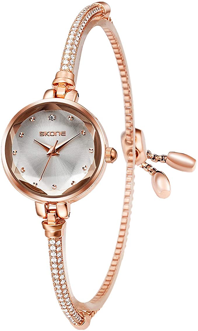Skone Women's Bracelet Watch, Elegant Brass Wire Band Quartz Bangle Watches for Women, Ladies Analog Cuff Expandable Bracelet Watches