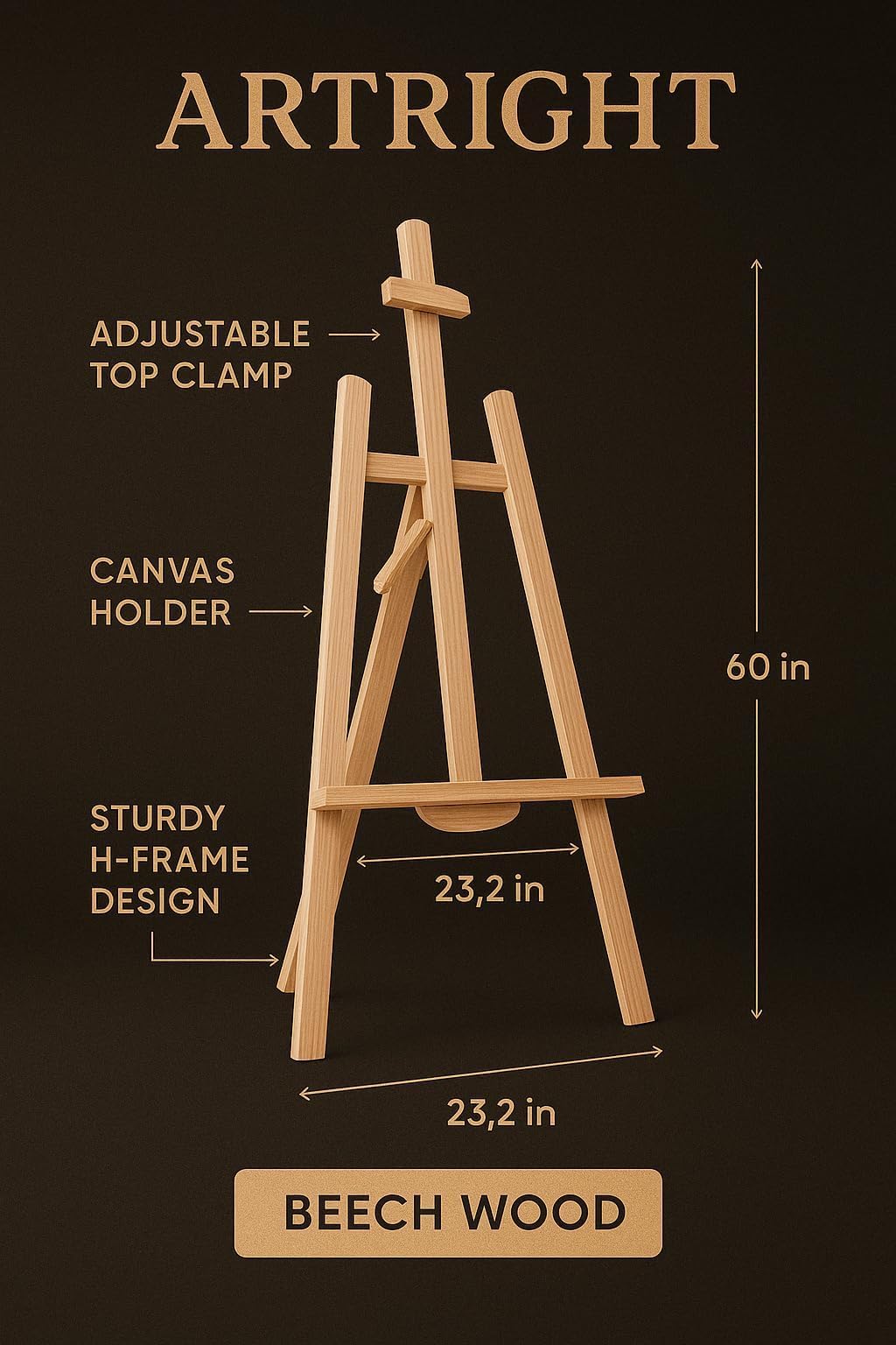 ArtRight Artists 5 Feet Adjustable Wooden Easel Painting Stand with Angle & Height Modification for Painting & Display - 5 Ft (56") Large Studio Easel Stand, Holds Canvas up to 43 Inches, Beechwood - Image 2 thumbnail