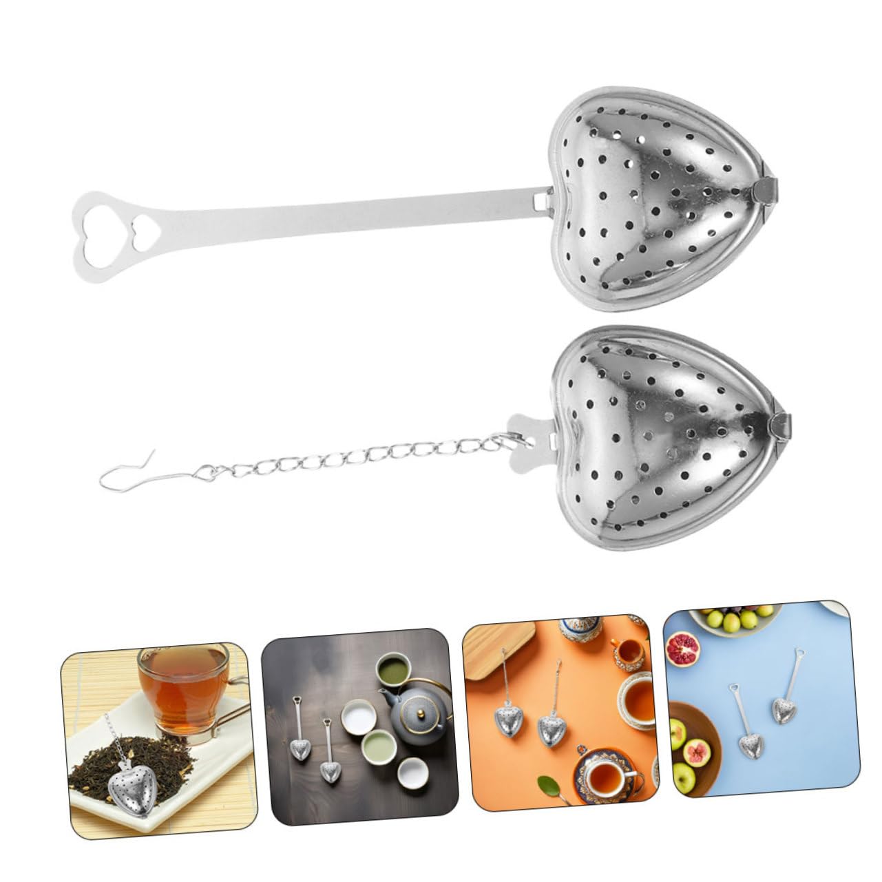 PRETYZOOM 40 Pièces Infuseur de thé pour à feuilles lâches filtre à thé en forme de coeur Passoire avec poignée Acier inoxydable