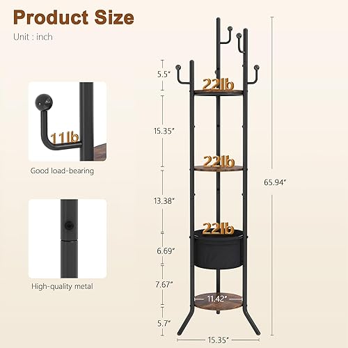 Miniatura 7 de Hoctieon Perchero independiente, Perchero de entrada con 12 ganchos, soporte para perchero, perchero de metal, perchero resistente, perchero