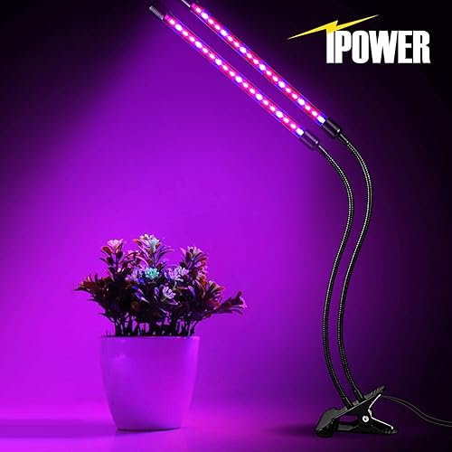 Miniatura 6 de iPower Luz LED de cultivo con cuello de cisne ajustable, encendido/apagado automático, temporizador de 3/9/12H, lámpara de espectro rojo y azul, 11