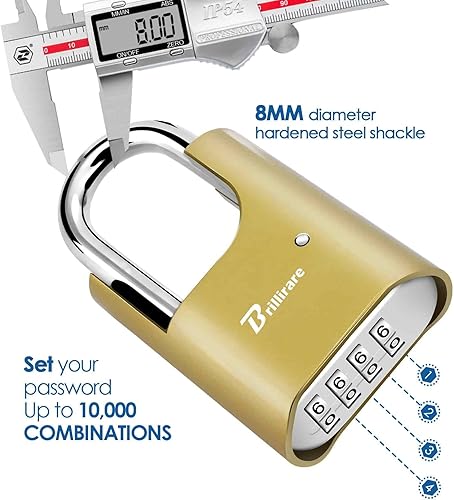Miniatura 4 de Cerradura de combinación para exteriores, candado de metal resistente de 4 dígitos, cerraduras de aleación resistente a la intemperie con grillete