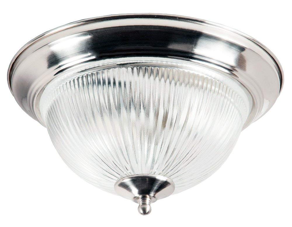 Lights4Living Modern IP44 Bathroom Flush Ceiling Light in Satin Silver with Clear Ribbed Glass Shade - LED Compatible