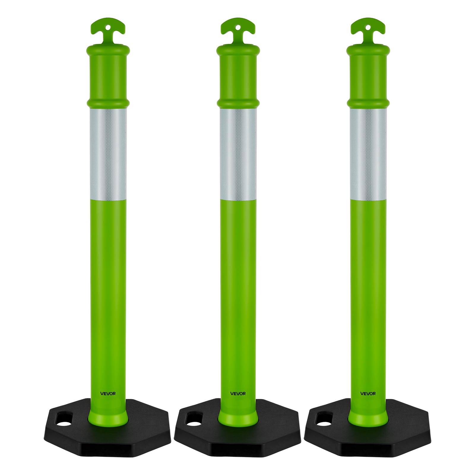 VEVOR Poteau de Signalisation 114 cm, Balise de Délimitation avec Base Lestée et Bandes Réfléchissantes, Vert