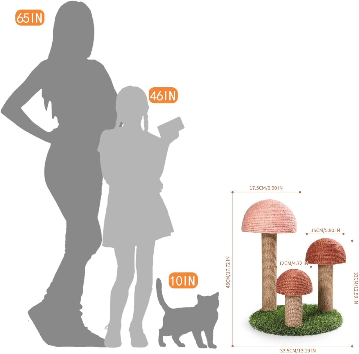 PowerKing Cat Scratching Post, Mushroom Claw Scratching Post for Cat, Natural Sisal Cat Scratchers with 3 Mushroom Pole, Cat Interactive Toys