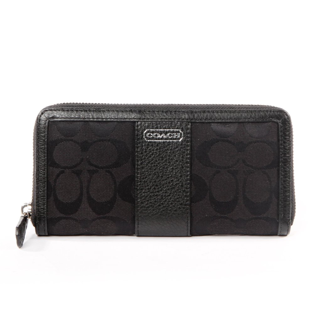 Coach Women's Park Signature Accordian Zip Around Wallet Black/Black