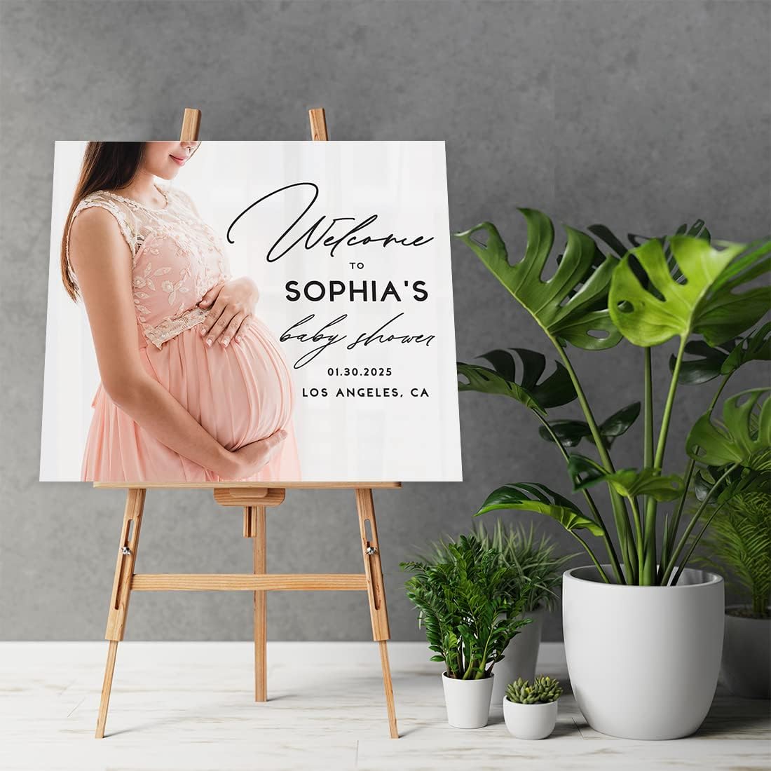 Andaz Press 16X20 Canvas Personalized Baby Shower Welcome Sign with Photo, Large Custom Welcome Baby Shower Sign for Easel, Baby Shower Entrance Decorations with Picture, Baby Shower Custom Picture