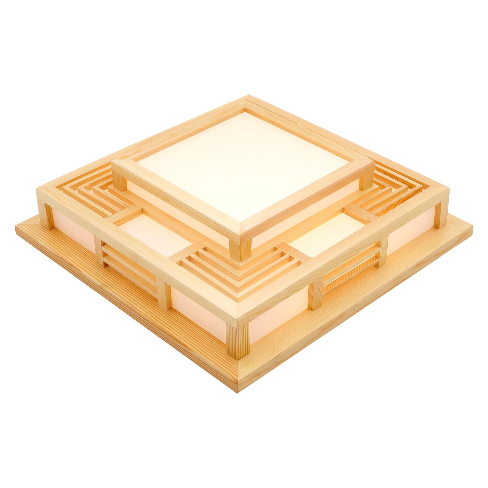 Plafón LED cuadrado, techo de madera, tres colores ajustables con mando a distancia, diseño japonés moderno, alcance del mando a distancia, aproximadamente 5 metros, sombra cerrada, para salón