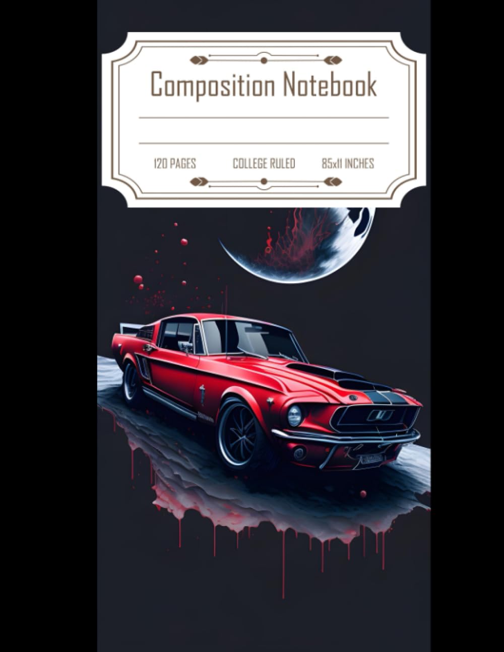 Composition Notebook College Ruled: "1968 Ford Mustang Red Shelby Drifting on the Moon" - Graphic Watercolor Splashes on Watercolor Abstract ... Photography, Size 8.5x11 Inches, 120 Pages