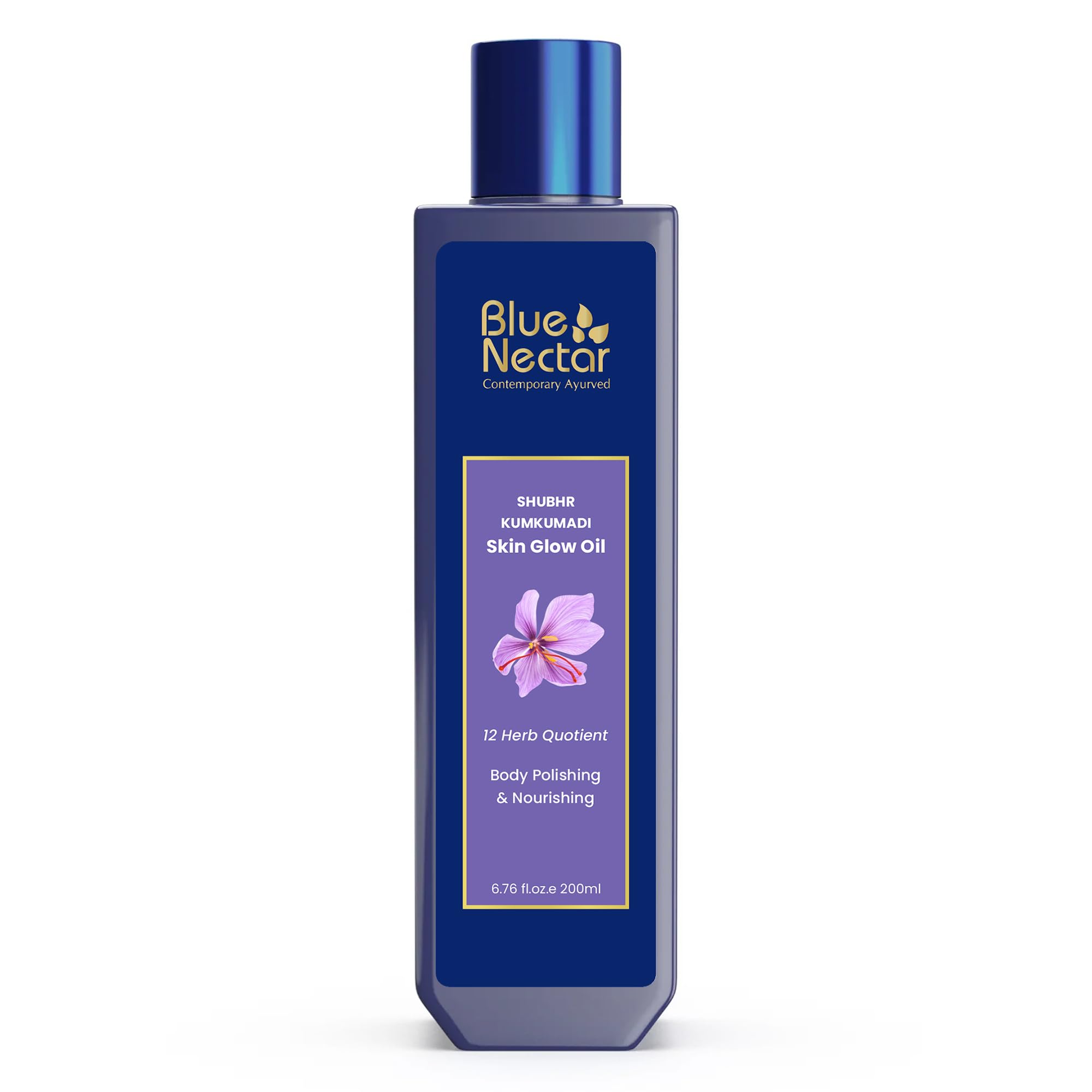 Blue Nectar Kumkumadi Body Oil for Glowing Skin | Moisturizing Body Oil for Dry Skin with Relaxing Aroma | Plant Based Formula for Women & Men (12Herbs, 200ml)
