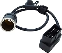 Vista 3 de Ángulo recto de bajo perfil OBD2 macho a encendedor de cigarros Conector hembra Cable de alimentación constante del coche 2ft/60cm