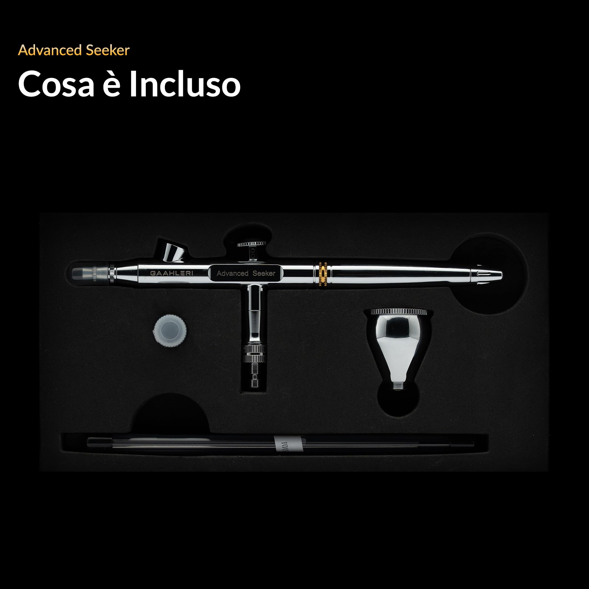 Gaahleri Serie Airbrush Seeker, Alimentazione a gravità a Doppia Azione con ugello a sgancio rapido a 6 canali, Set di Aghi Doppi da 0,3 e 0,5 mm, Tazza da 1/3 oz e Isola Calma ergonomica per Gundam