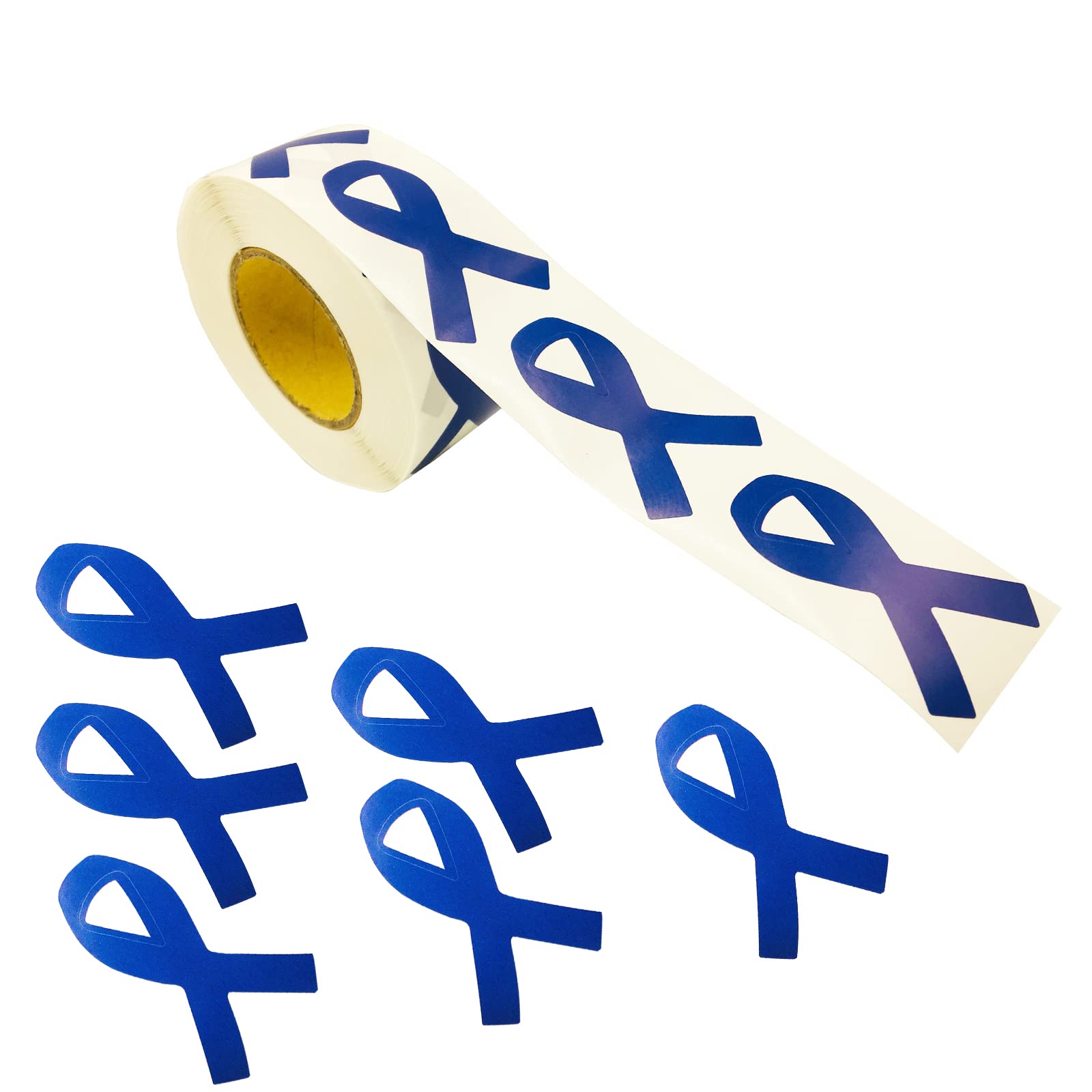 500pcs Dark Blue Ribbon Shaped Awareness Stickers for Colon Cancer, Child Abuse, Rectal Cancer -Perfect for Events, Support Groups, Fundraisers
