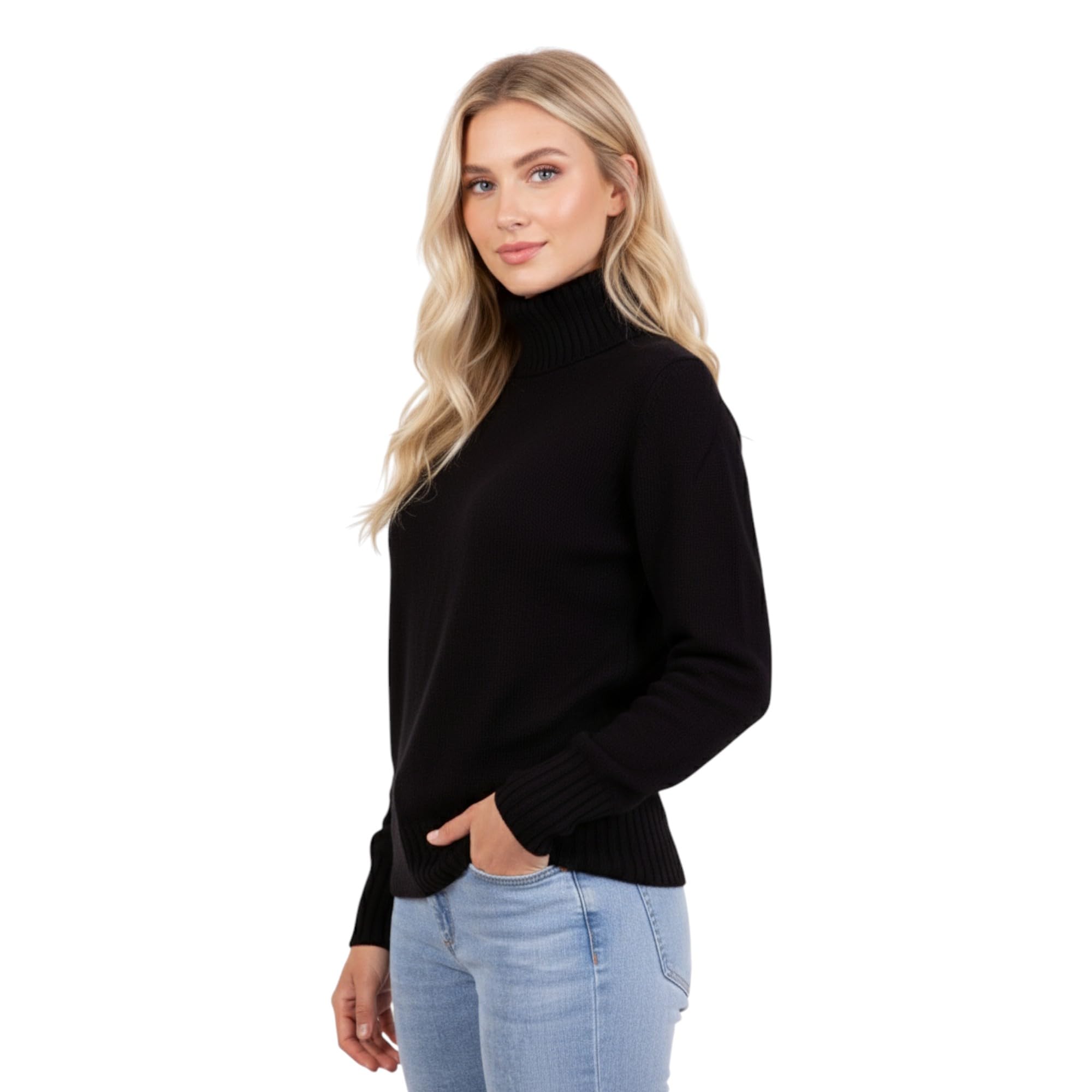 Maglia Collo Alto Donna Misto Cashmere Doppio Filo Made in Italy