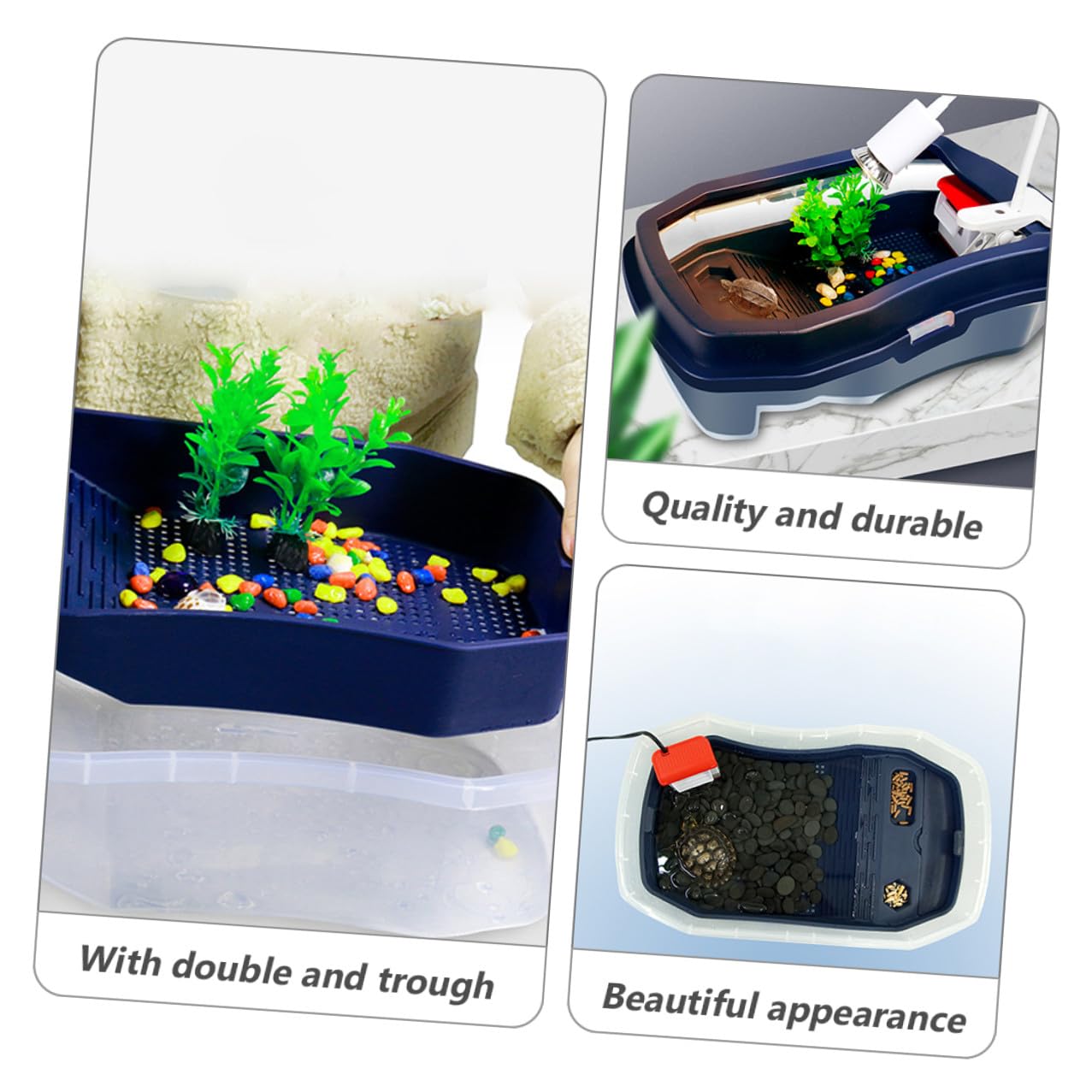 NUOBESTY Tanque Fácil Plástico para Tortugas de Tomar Plataforma el Doble Función Agua y Zona Seca, Resistente de Limpiar, Adecuado Sol para Hábitat