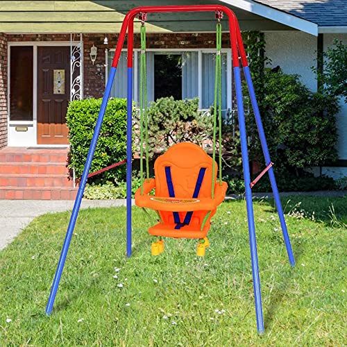 Balançoire Bébé avec Portique et Siège, Accoudoir et Ceinture Sécurité, Portique Siège de Balançoire, Balançoire-3-en-1 Balançoires pour Enfants avec...