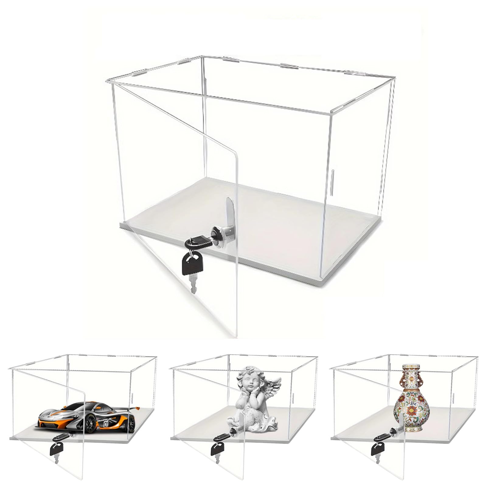 Acrylic Display Case with Lock & Key, Dustproof Protection Box for Collectibles, Sculptures, and Model Cars, Secure Retail Showcase Cabinet