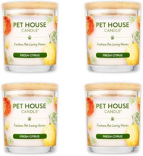 One Fur All Pet House Soy Candles, Clean Burning, Long Lasting, Plant-Based Scented Candles for Pet Odor, Fresh Citrus, 4 Pack